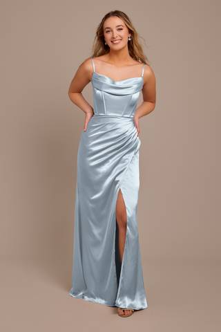 View Galina Signature Charmeuse Cowl Spaghetti Strap Dress in all available color and sizes Picture of Charmeuse Cowl Spaghetti Strap Dress